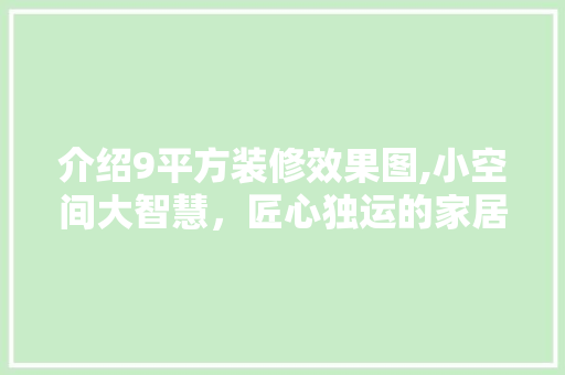 介绍9平方装修效果图,小空间大智慧，匠心独运的家居艺术 介绍9平方装修效果图,小空间大智慧，匠心独运的家居艺术 户内维修