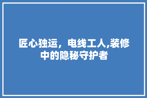 匠心独运，电线工人,装修中的隐秘守护者 匠心独运，电线工人,装修中的隐秘守护者 厨房维修