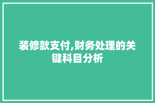 装修款支付,财务处理的关键科目分析 装修款支付,财务处理的关键科目分析 厨房维修